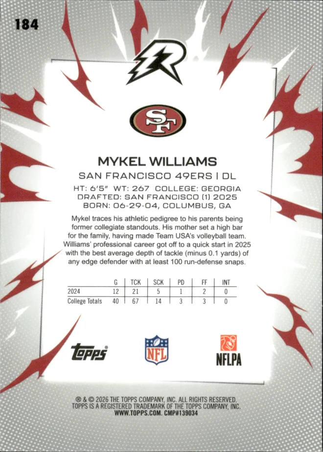 Mykel Williams card back