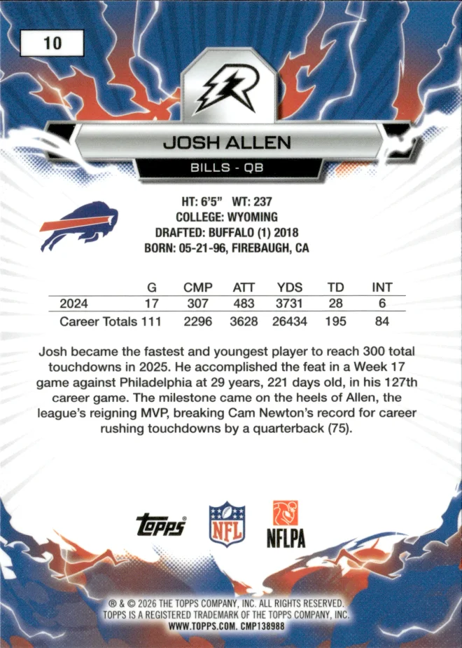 Josh Allen card back