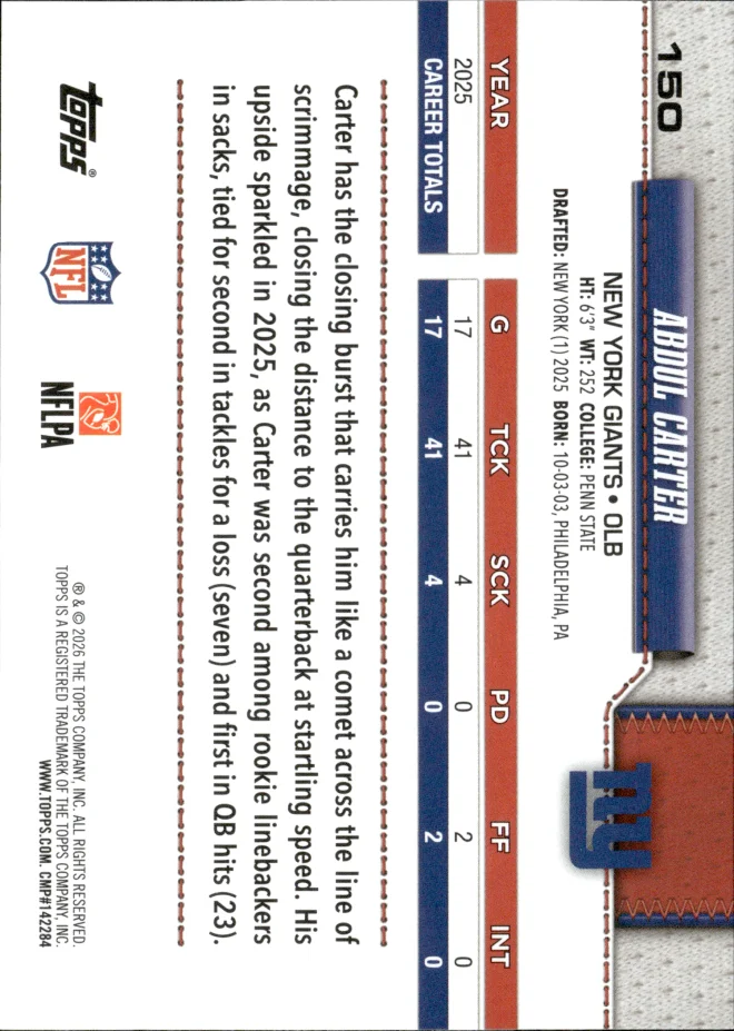 Abdul Carter card back