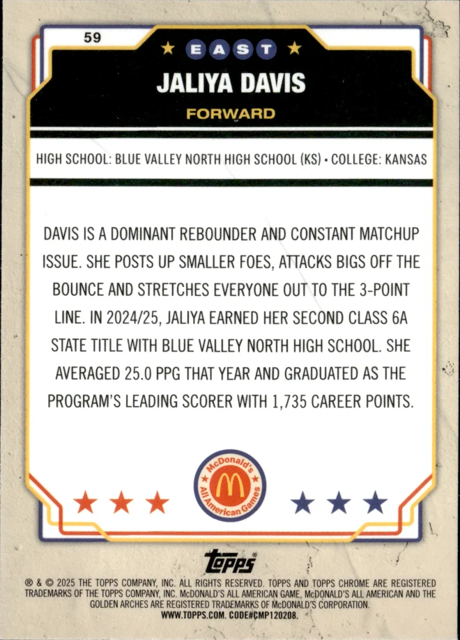 Jaliya Davis card back