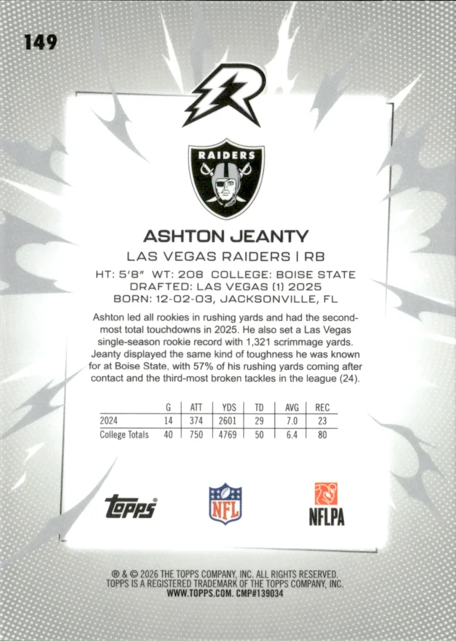 Ashton Jeanty card back