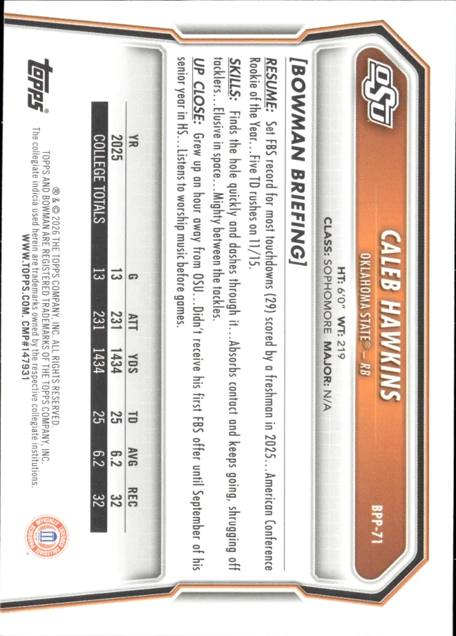 Caleb Hawkins card back