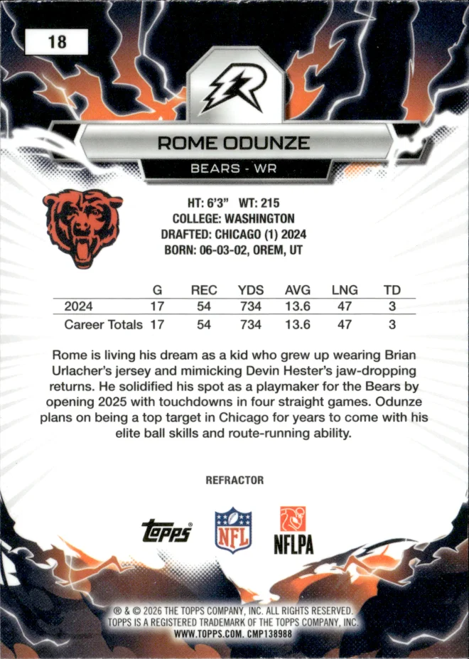 Rome Odunze card back