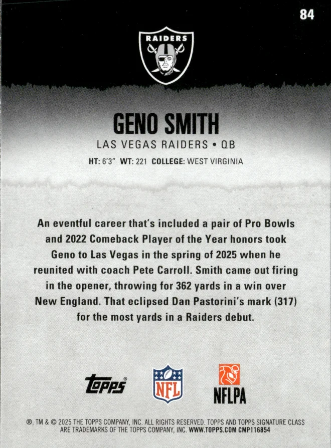 Geno Smith card back