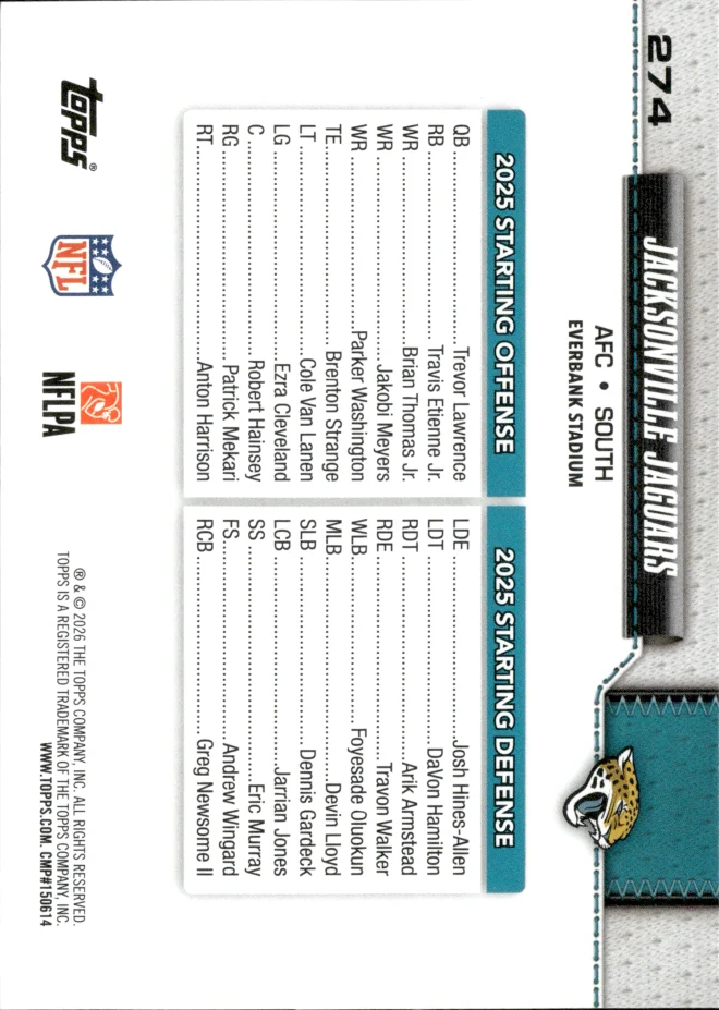 Jacksonville Jaguars card back