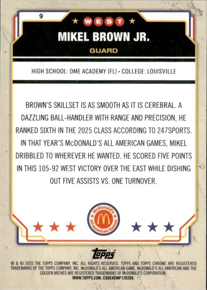 Mikel Brown Jr. card back