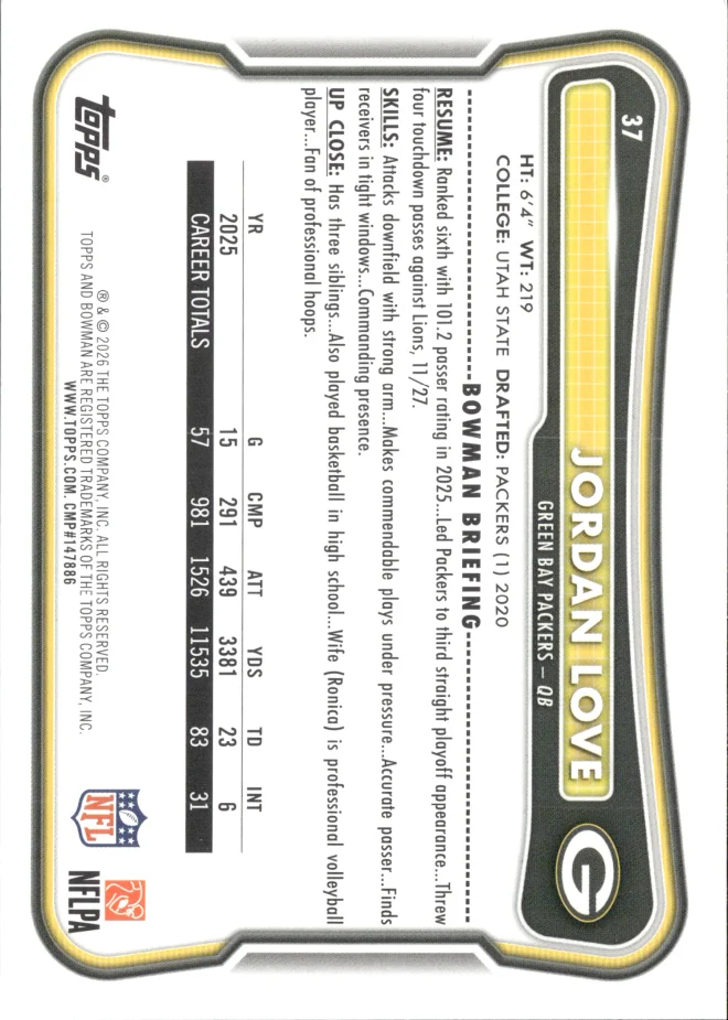 Jordan Love card back
