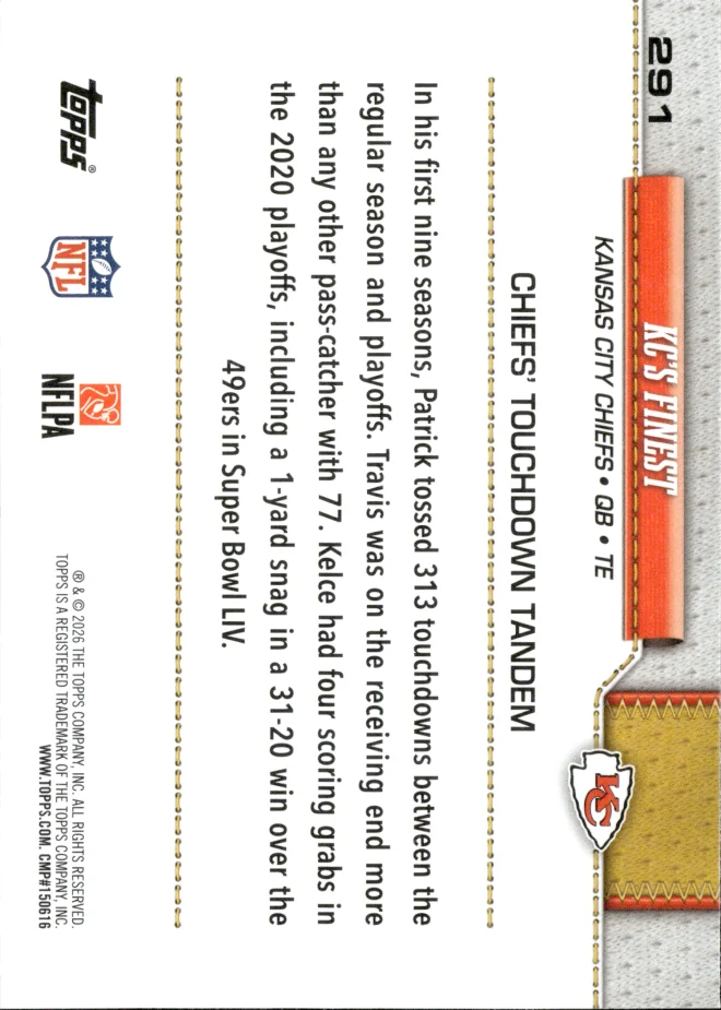 Patrick Mahomes / Travis Kelce card back