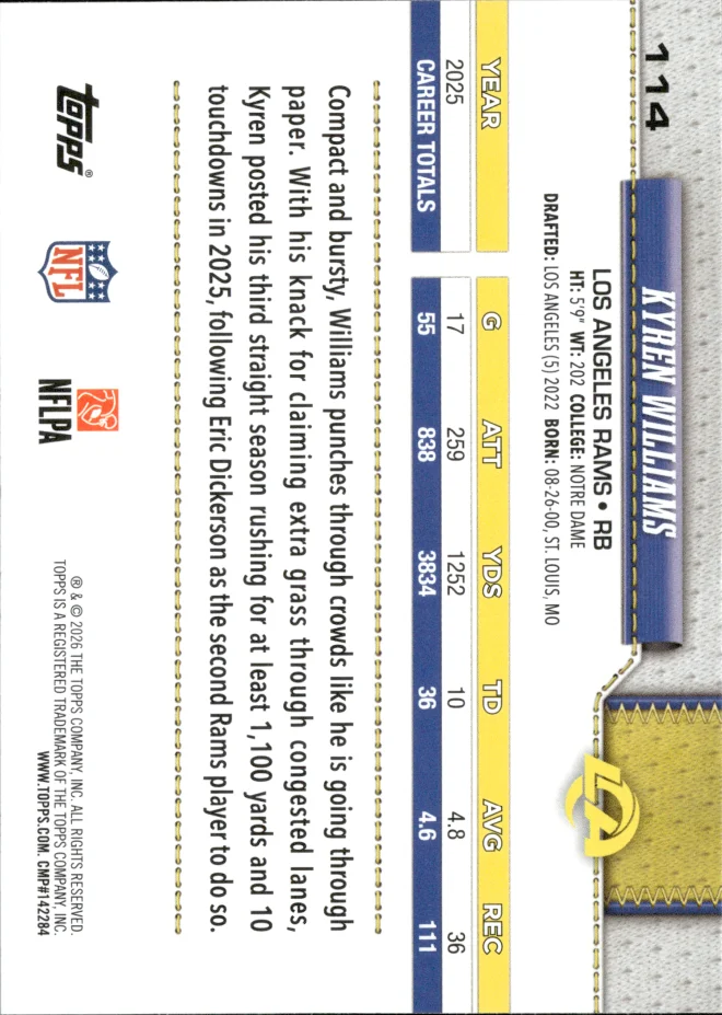 Kyren Williams card back