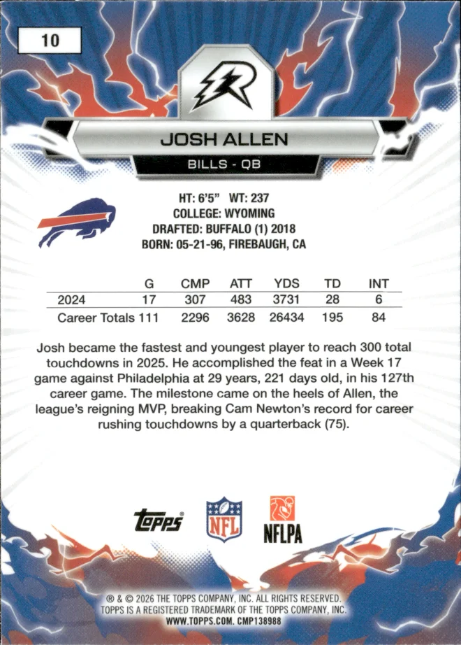 Josh Allen card back