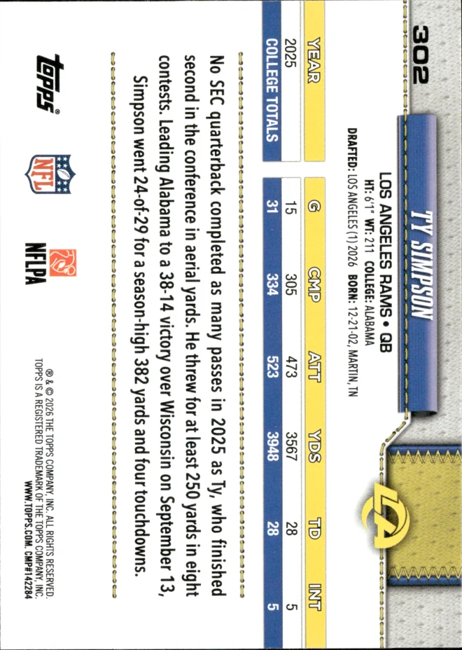 Ty Simpson card back