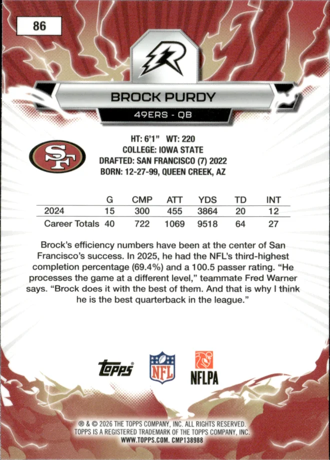 Brock Purdy card back