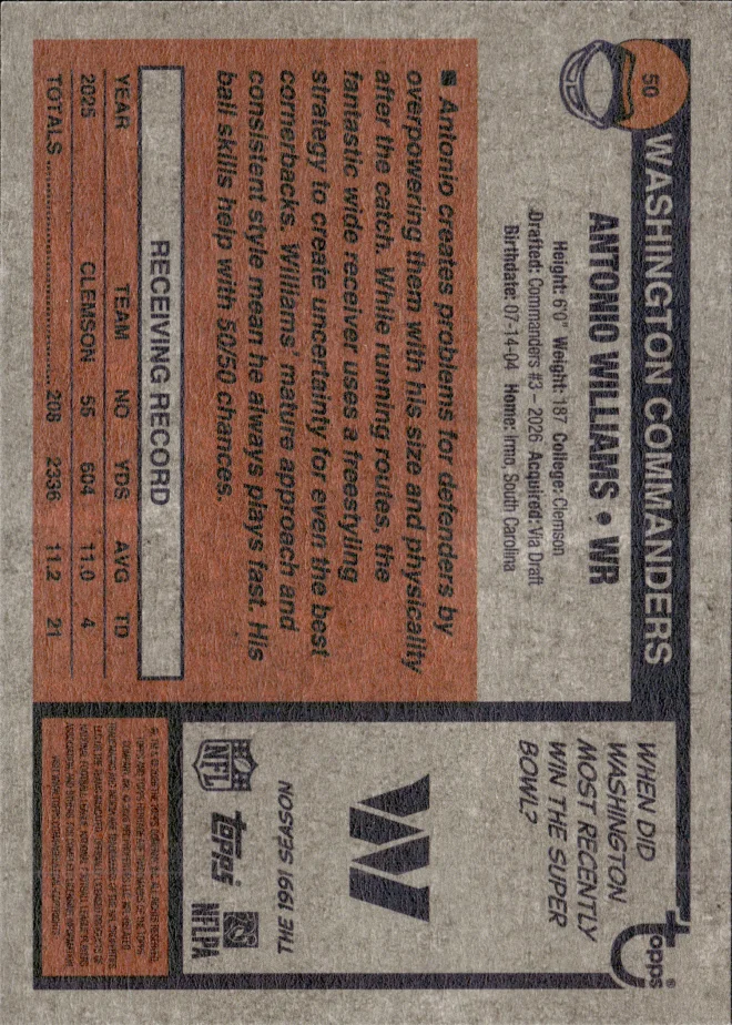 Antonio Williams card back