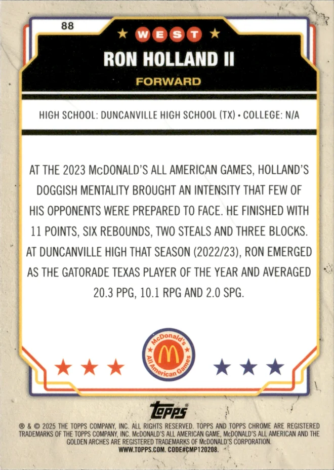 Ron Holland II card back