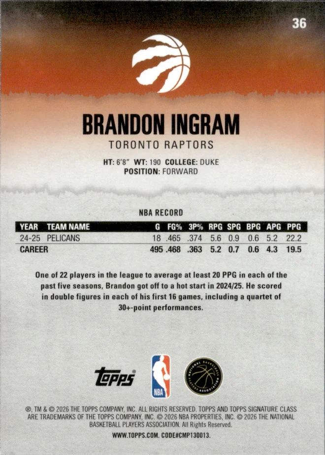 Brandon Ingram card back