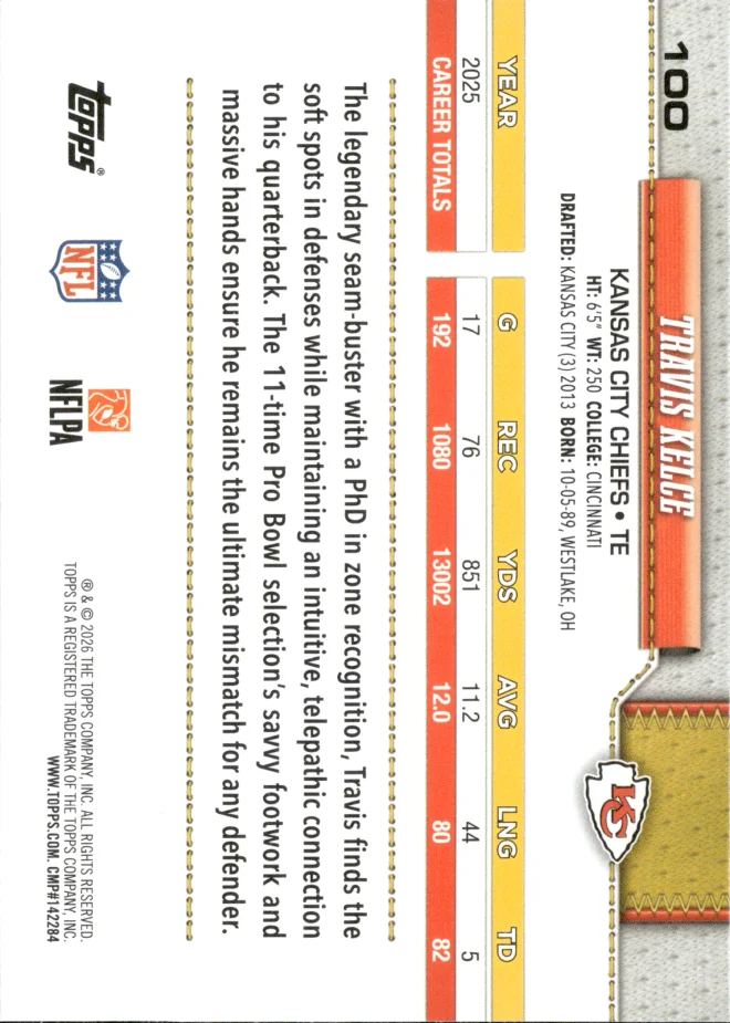 Travis Kelce card back