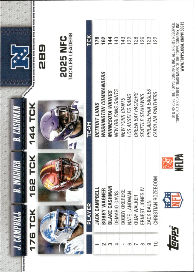 Jack Campbell / Bobby Wagner / Blake Cashman card back
