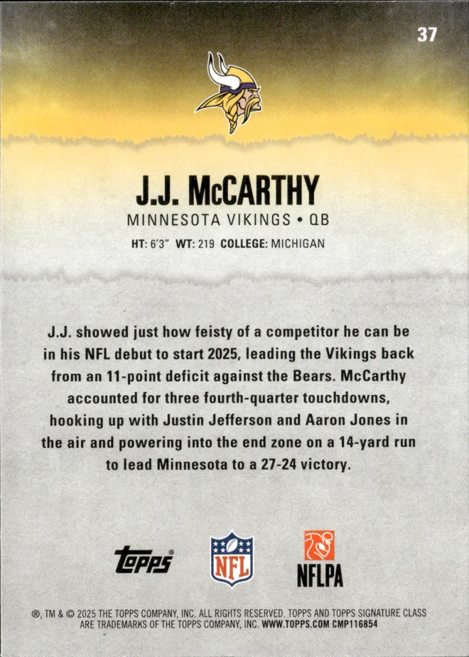 J.J. McCarthy card back
