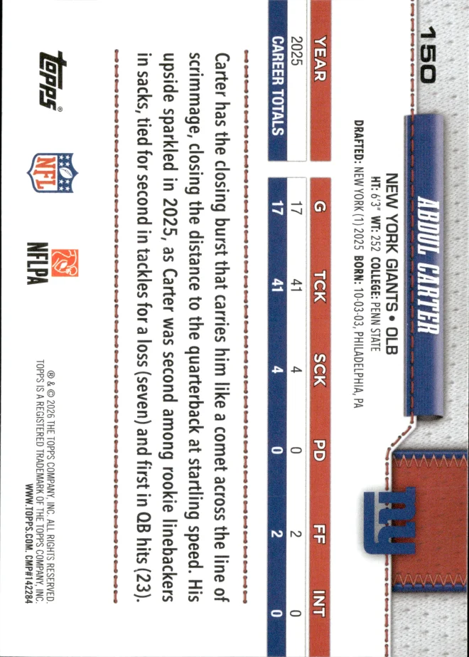 Abdul Carter card back