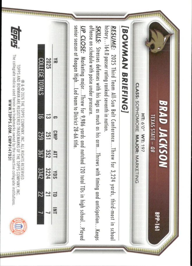 Brad Jackson card back