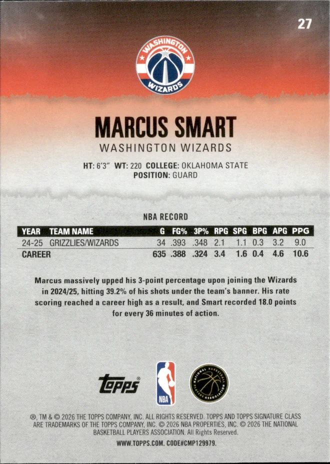 Marcus Smart card back