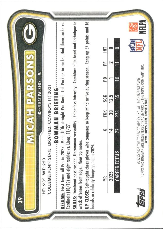 Micah Parsons card back