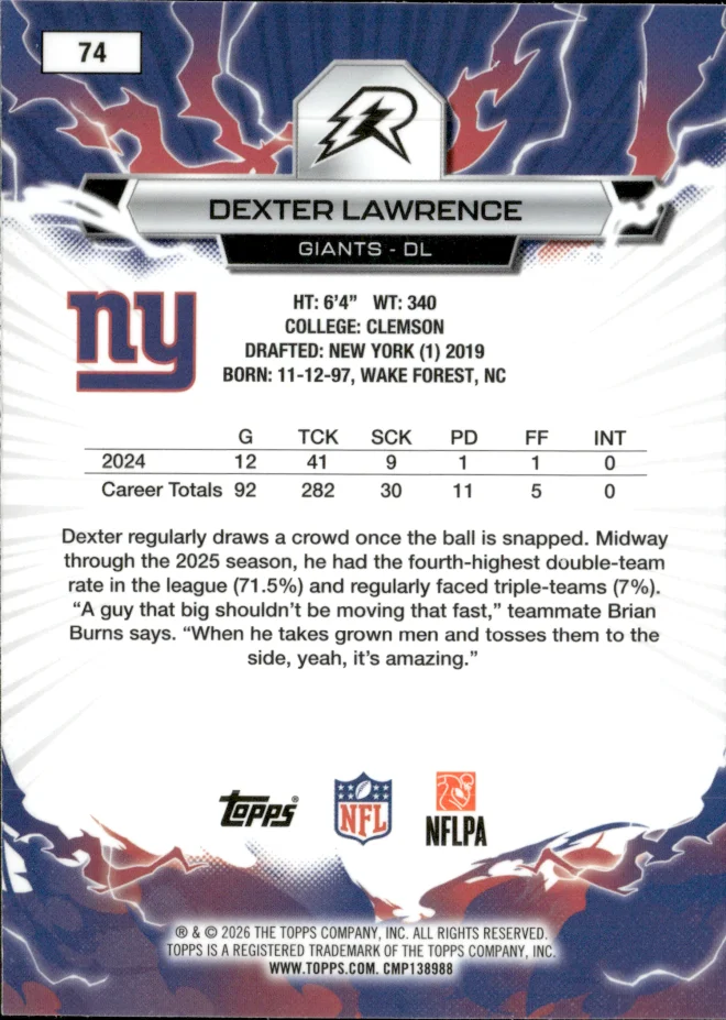 Dexter Lawrence card back
