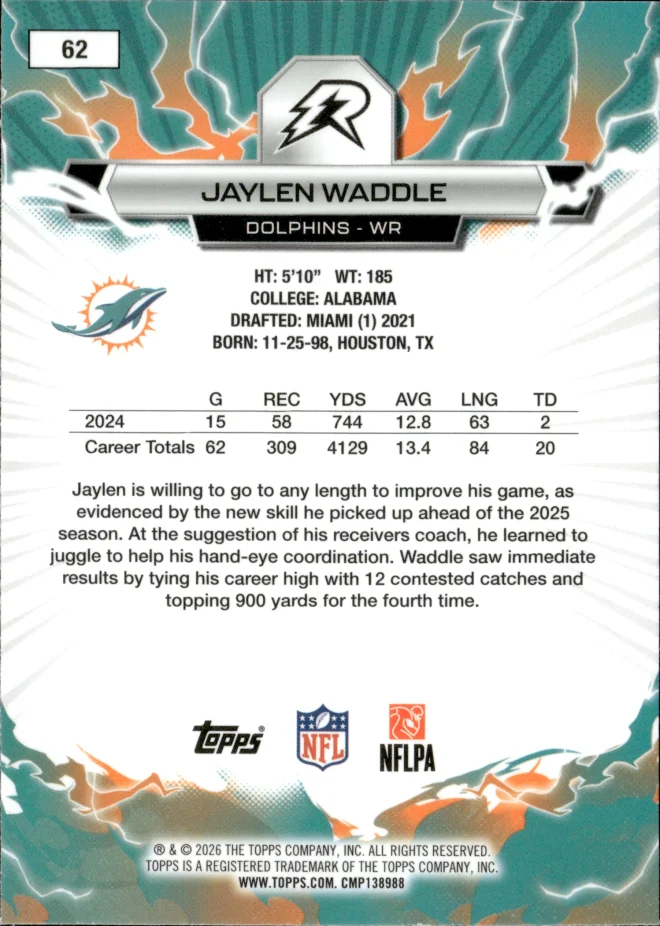 Jaylen Waddle card back