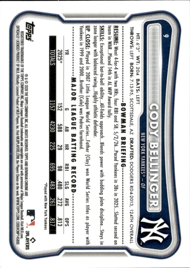 Cody Bellinger card back