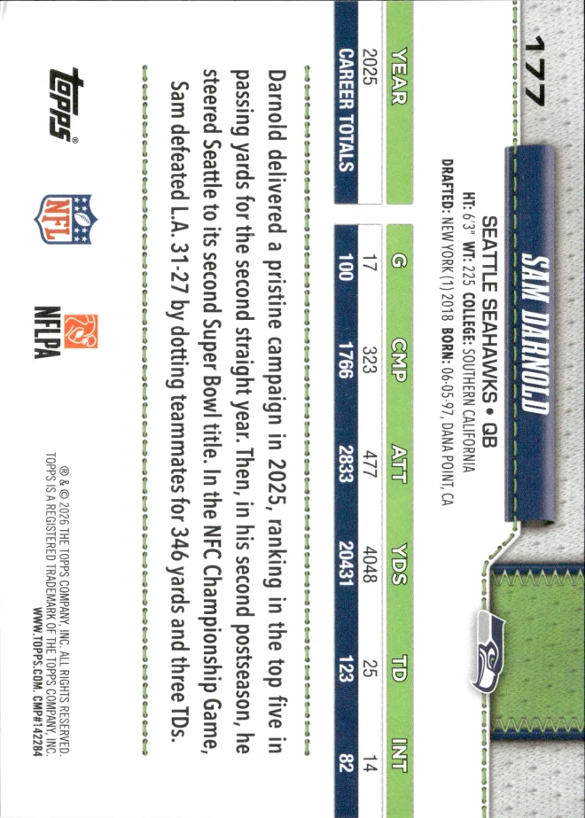 Sam Darnold card back