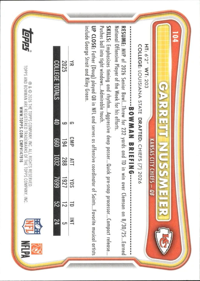 Garrett Nussmeier card back