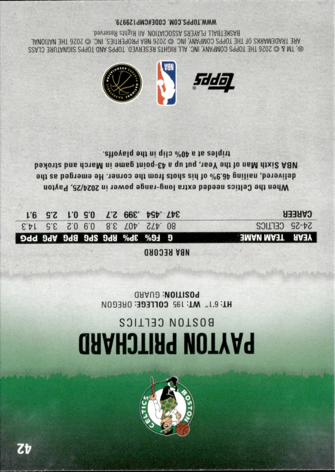 Payton Pritchard card back