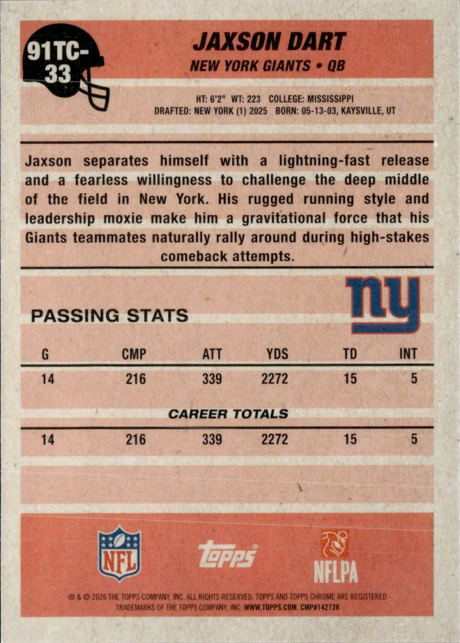 Jaxson Dart card back