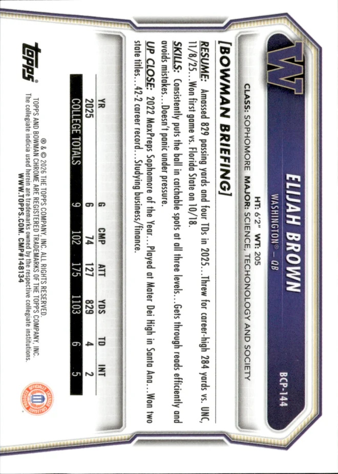 Elijah Brown card back