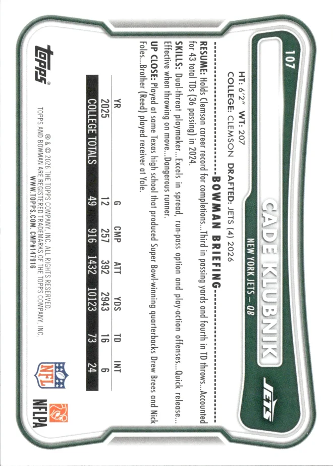 Cade Klubnik card back