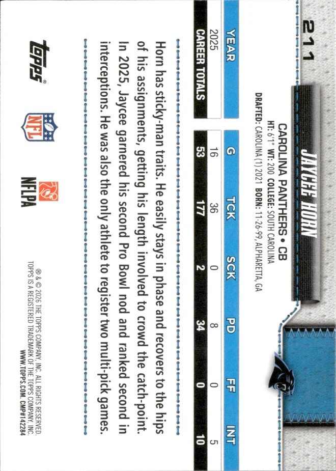 Jaycee Horn card back