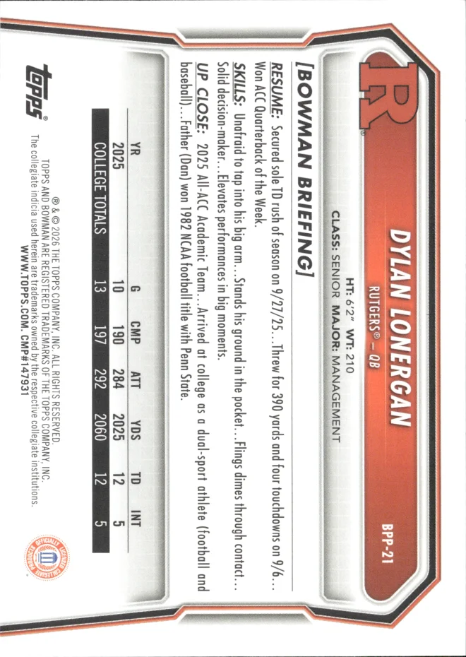 Dylan Lonergan card back