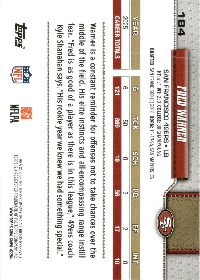 Fred Warner card back