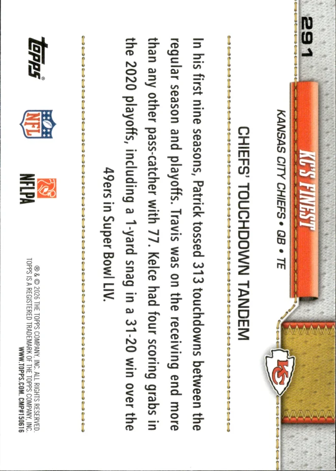 Patrick Mahomes / Travis Kelce card back