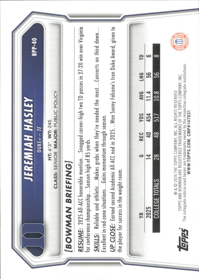 Jeremiah Hasley card back
