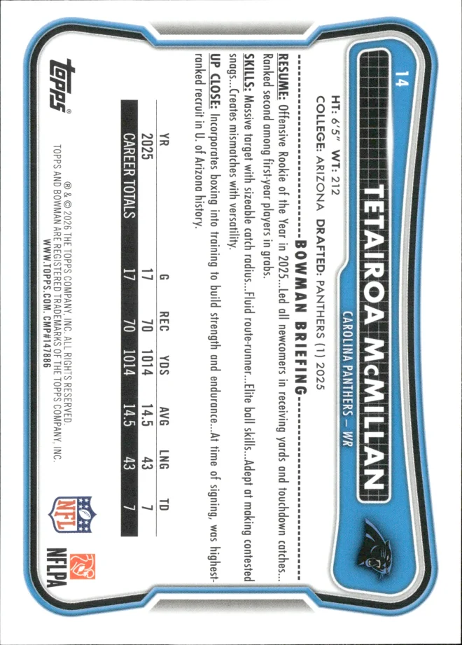 Tetairoa McMillan card back