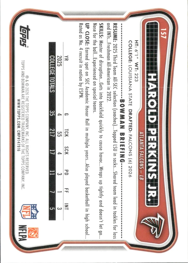 Harold Perkins Jr. card back