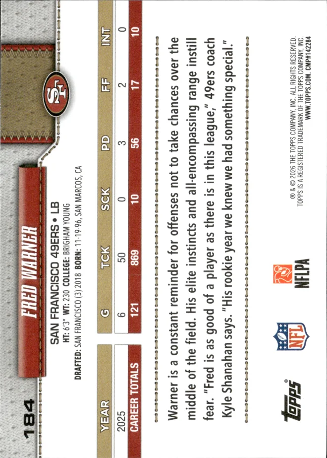 Fred Warner card back