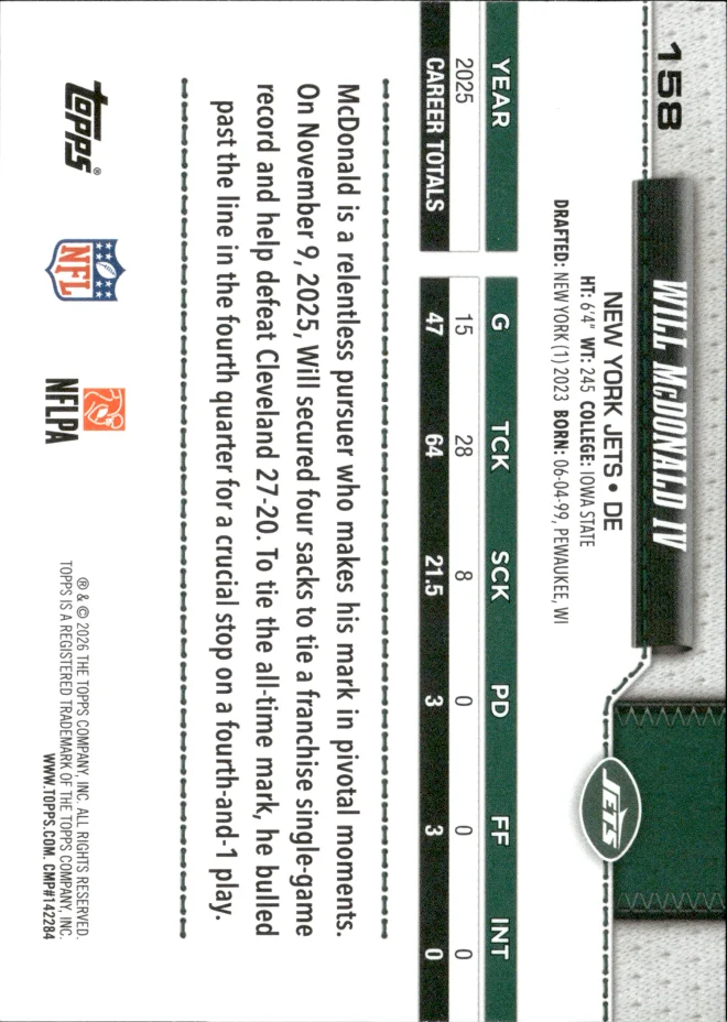 Will McDonald IV card back