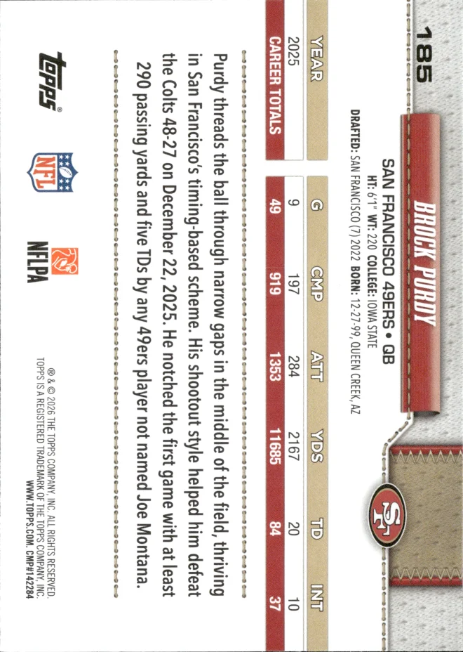 Brock Purdy card back