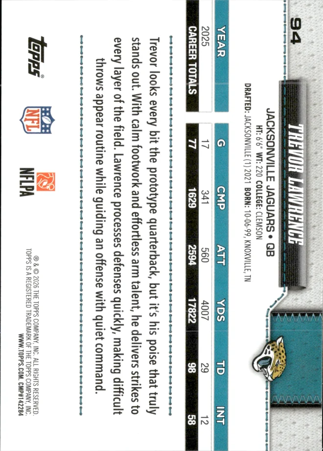 Trevor Lawrence card back