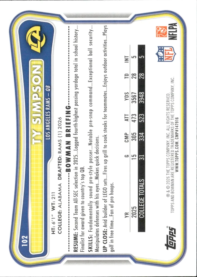 Ty Simpson card back