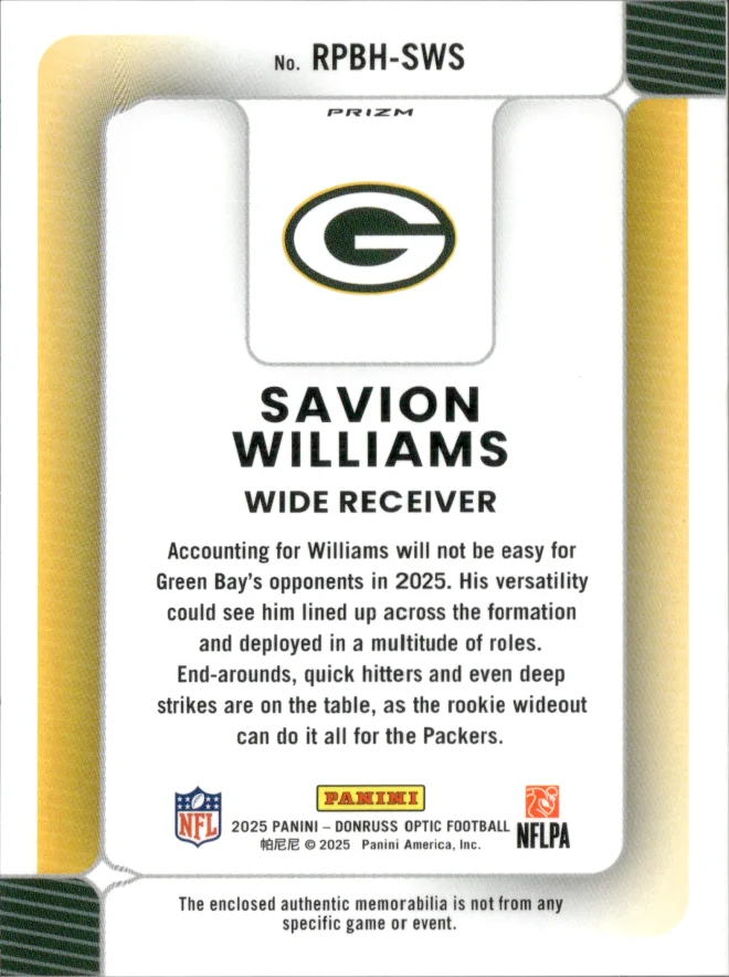 Savion Williams card back
