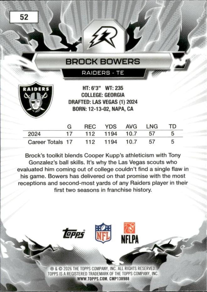 Brock Bowers card back