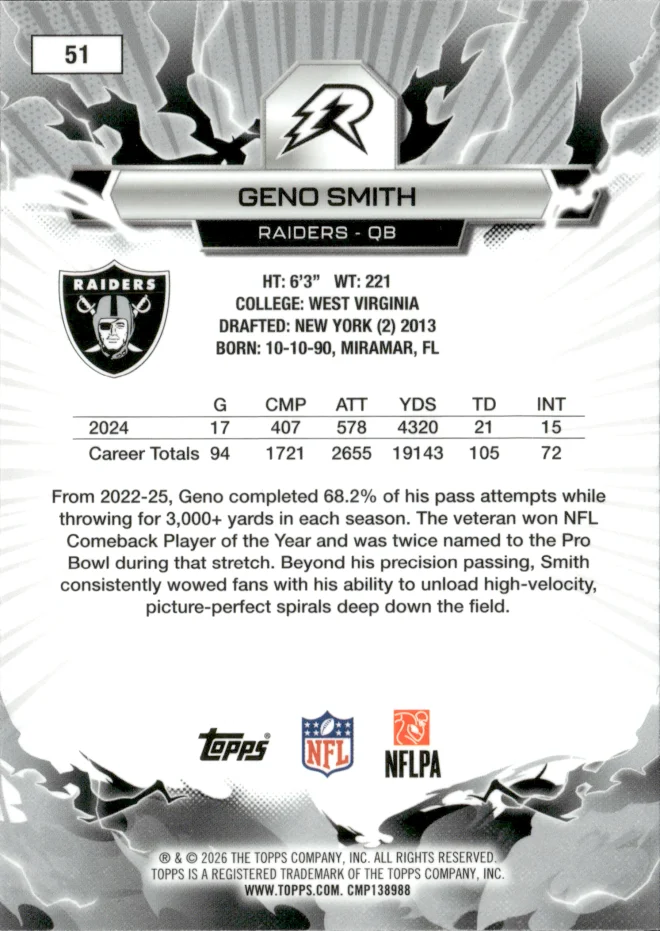 Geno Smith card back